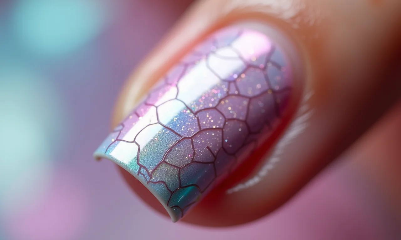 Filme furta cor craquelado em unhas de unicórnio