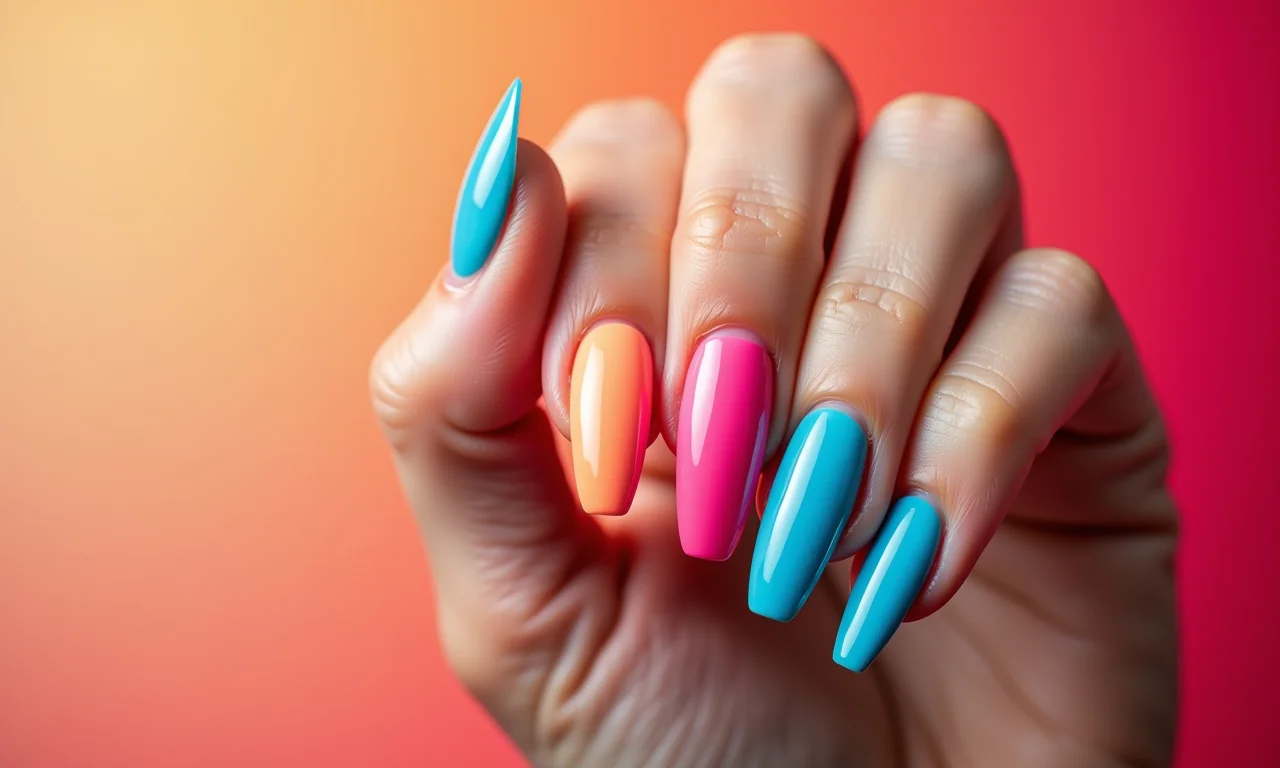 Francesinha colorida em gel: uma explosão de cores para unhas vibrantes e alegres.