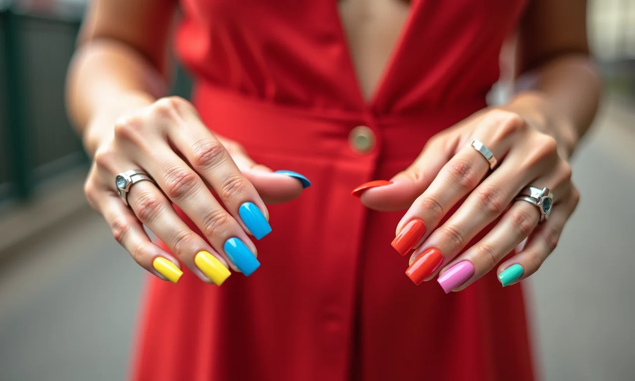 Francesinha colorida em unhas bem cuidadas, um toque moderno em um clássico atemporal.