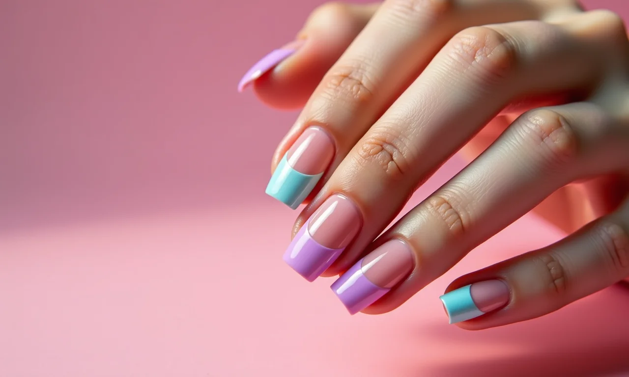 Francesinha colorida em unhas de gel.