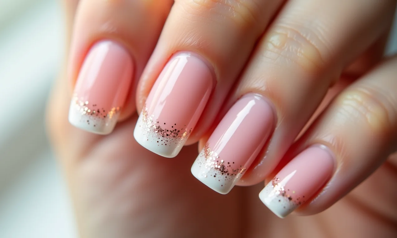 Francesinha com brilho, unhas decoradas.