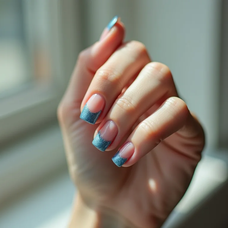 Francesinha com glitter azul em unhas de gel