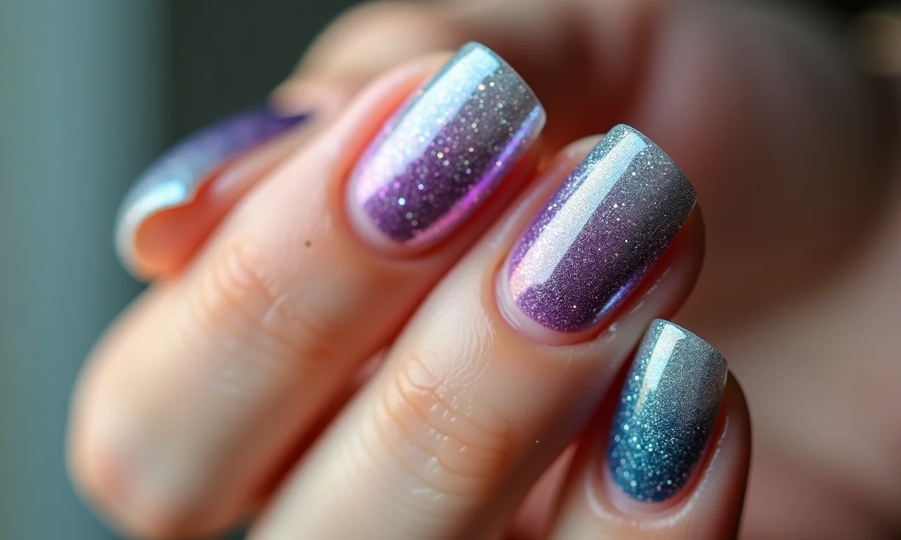 Francesinha com pontas de glitter usando esmalte sereia.