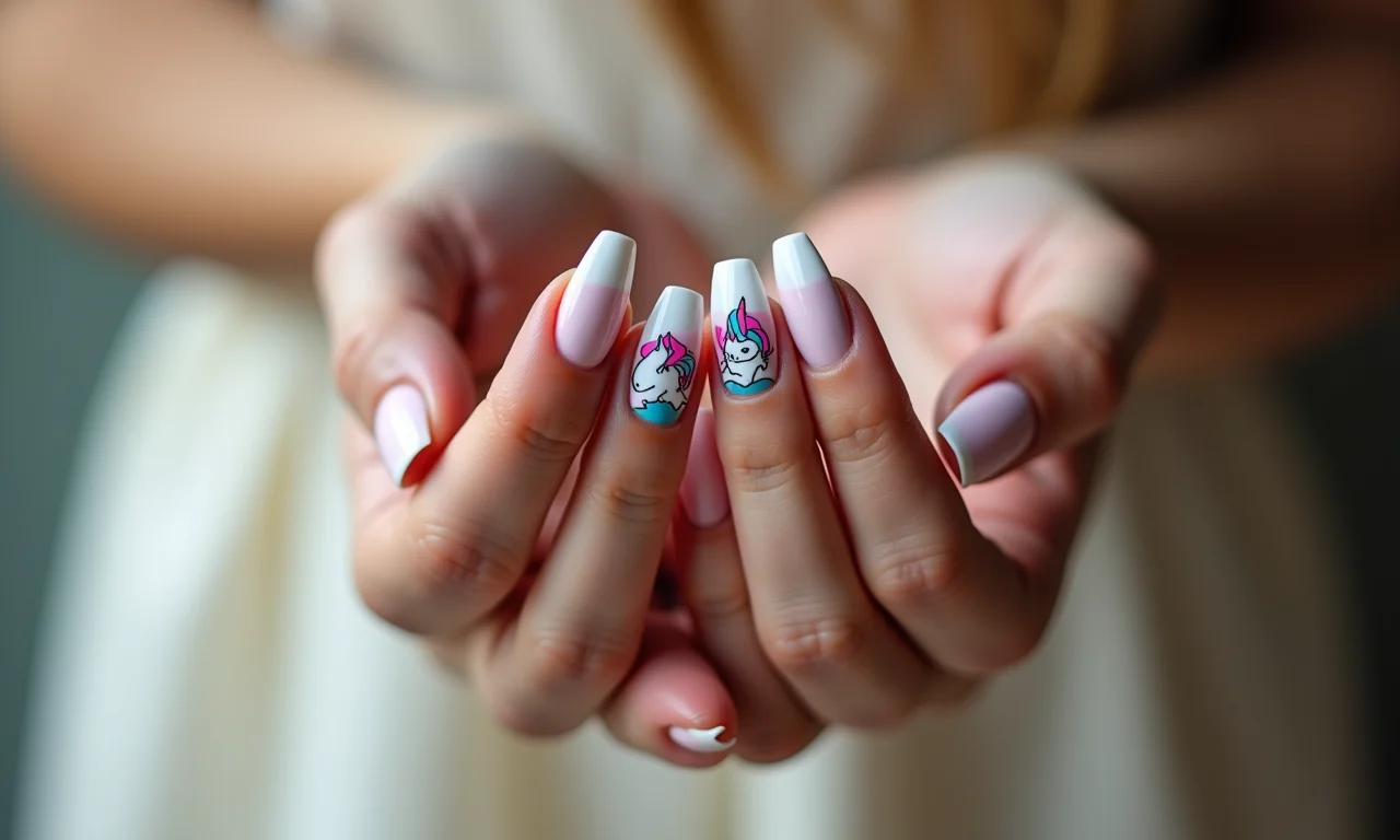 Francesinha de unicórnio nas unhas