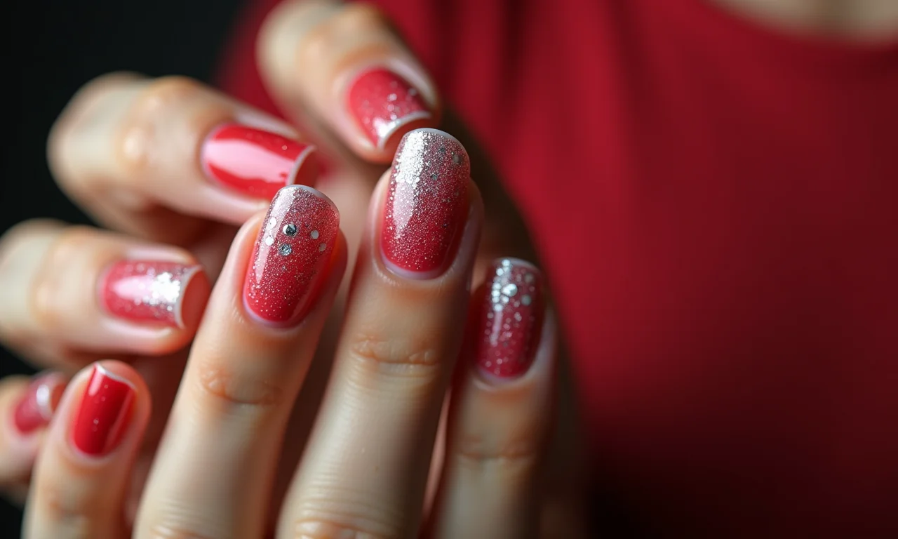 Francesinha invertida com glitter para unhas natalinas.