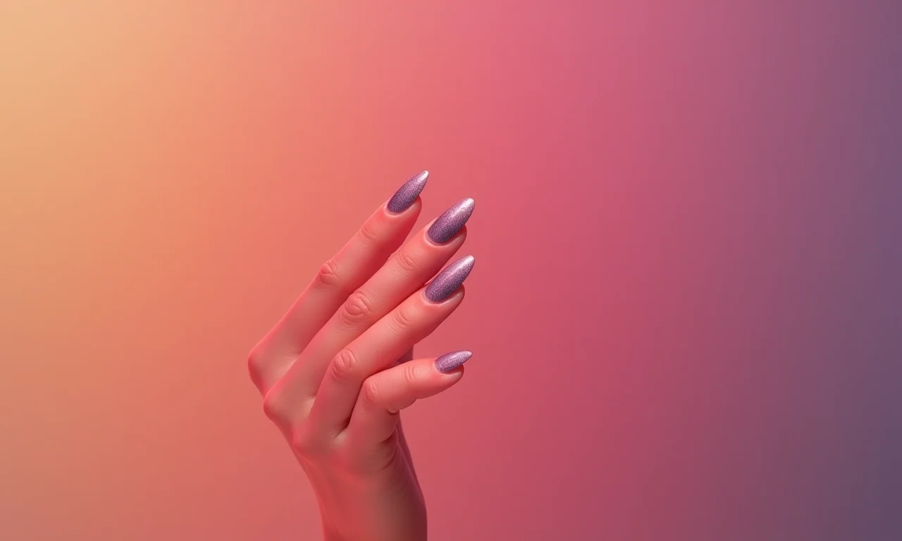 Francesinha reversa ombré com degradê rosa para roxo e glitter sutil.