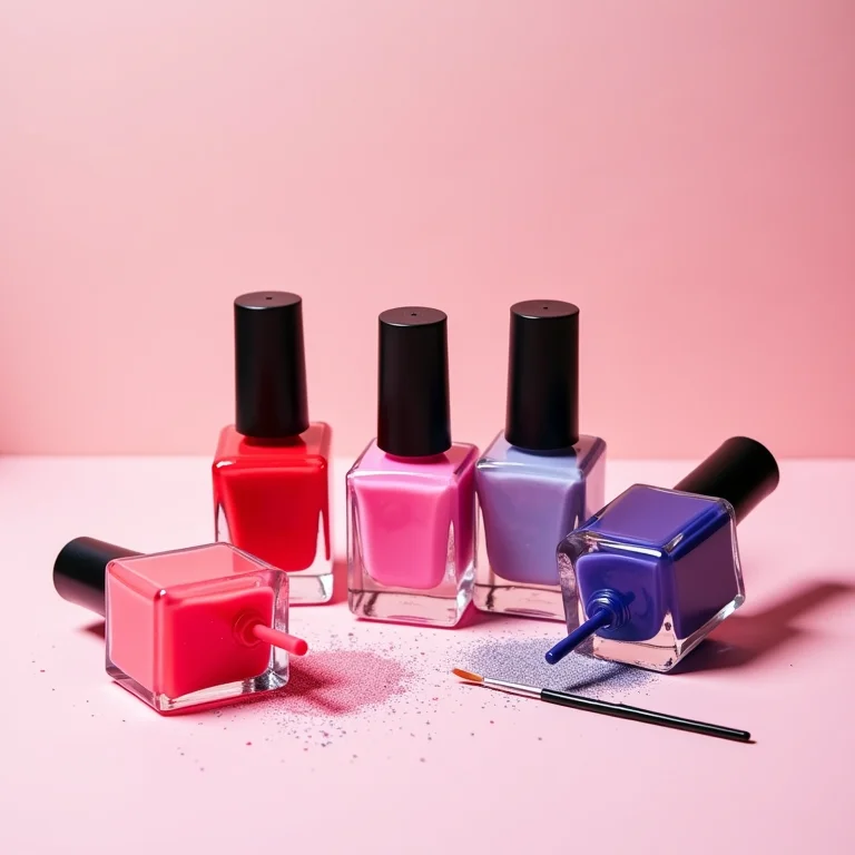 Frascos de esmalte coloridos dispostos artisticamente.