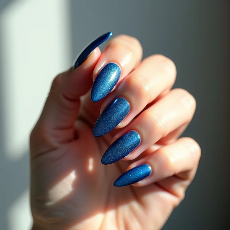 Glitter azul degradê em unhas de gel