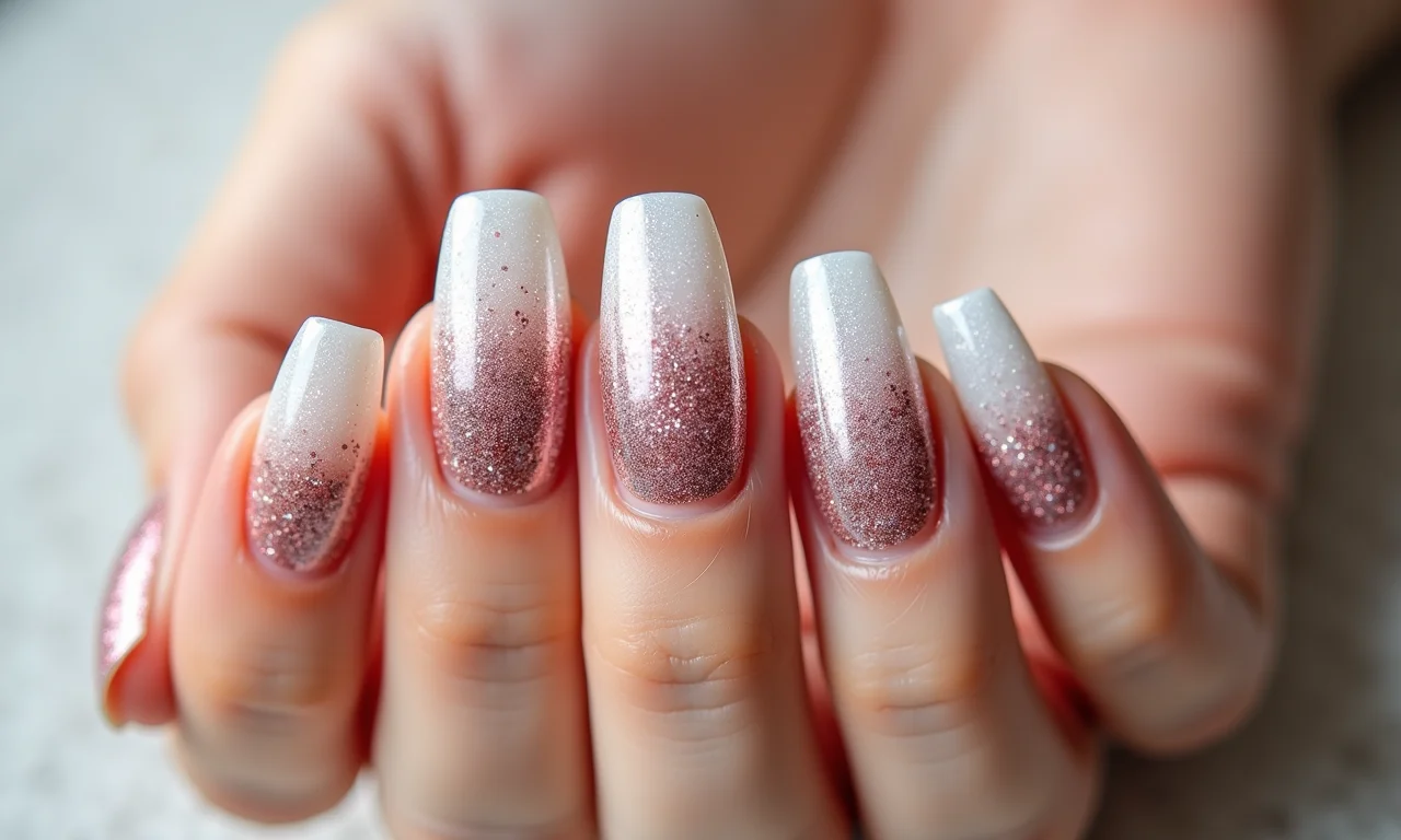 Glitter degradê em unhas.