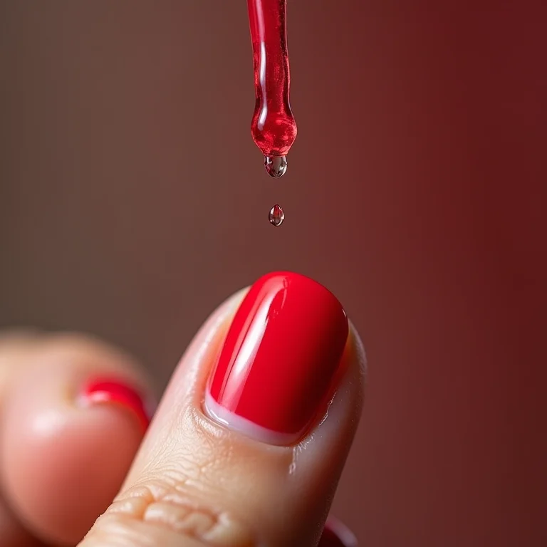 Gotas de secante de esmalte caindo sobre a unha