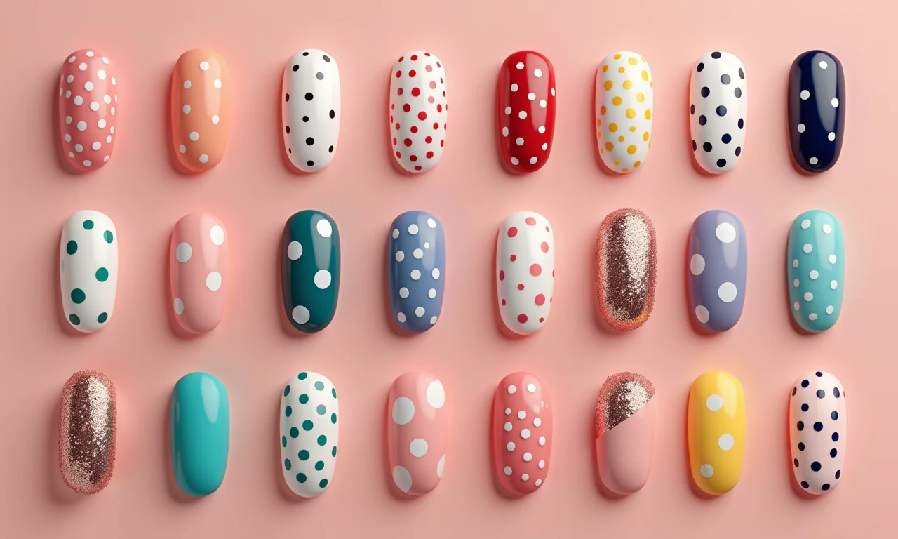 Ideias criativas para unhas decoradas com bolinhas.