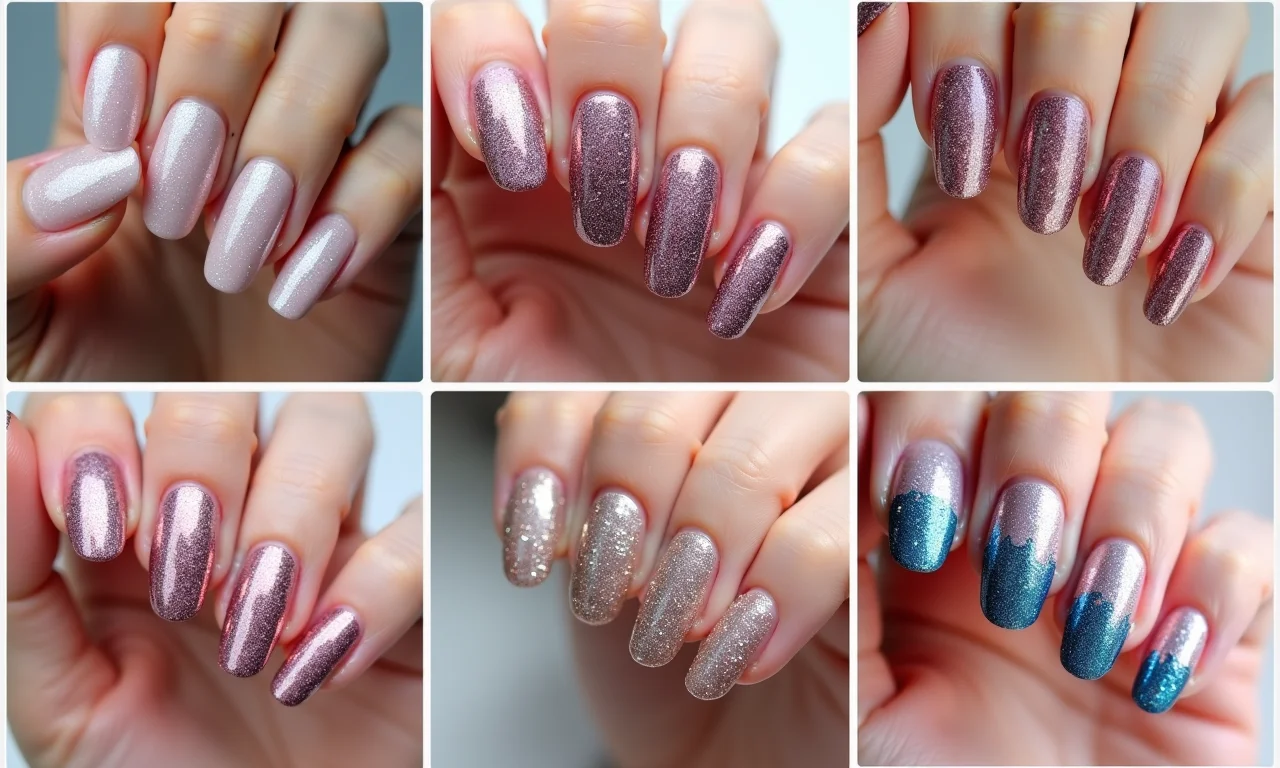 Inspirações de unhas cascatas de glitter.