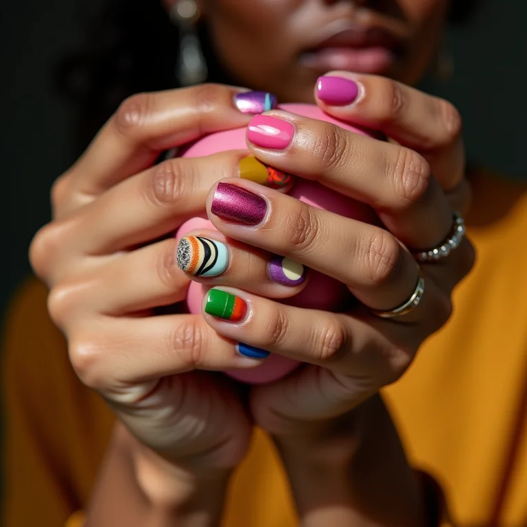 Inspirações de unhas decoradas coloridas.