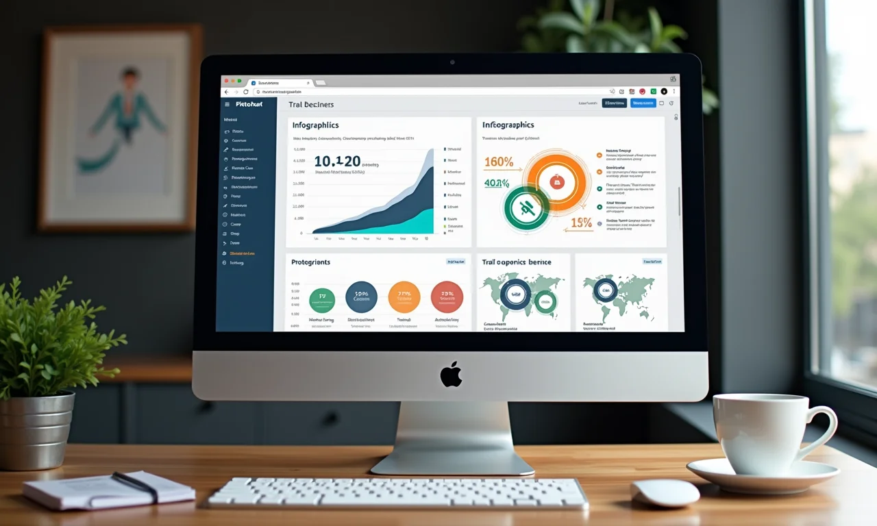 Interface do Piktochart para criação de infográficos e banners.