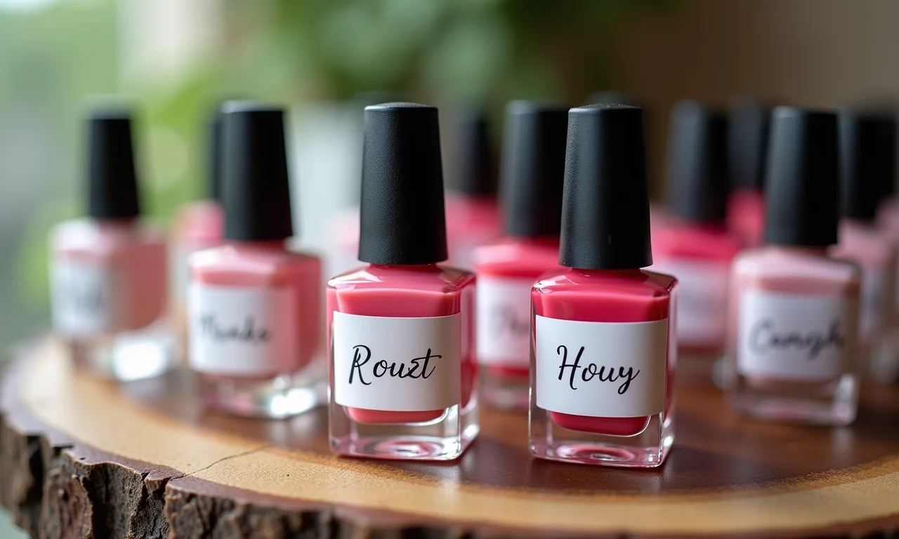 Lembrancinhas personalizadas para chá de esmalte: mini esmaltes com rótulos customizados.