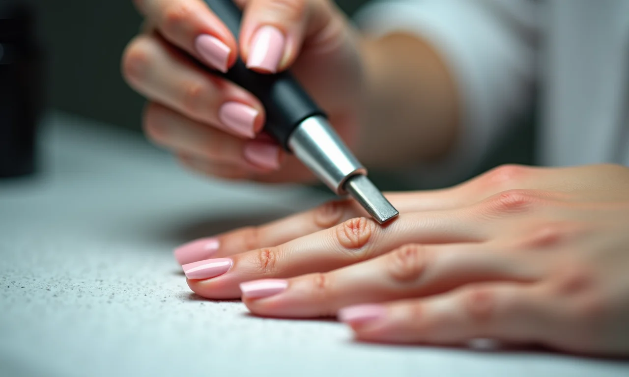 Lixa elétrica sendo usada para remover esmalte em gel.