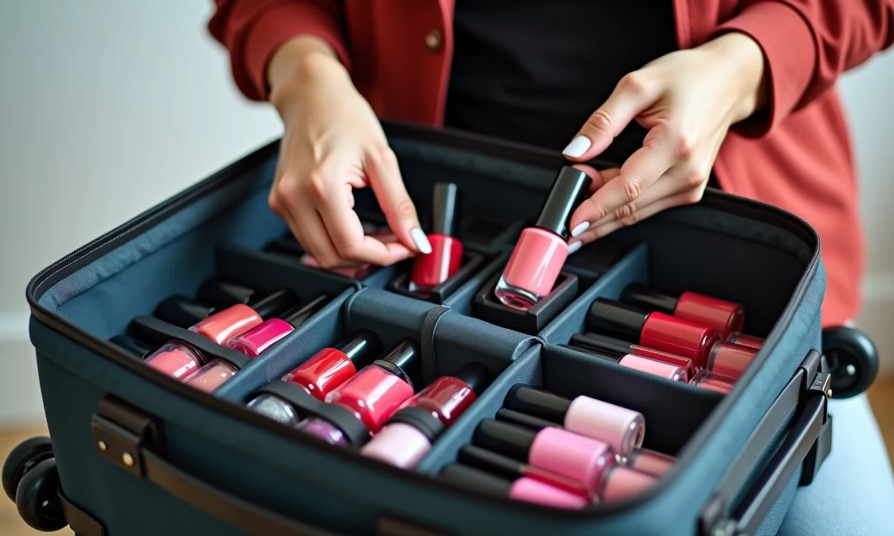 Maleta com esmaltes para viagem.