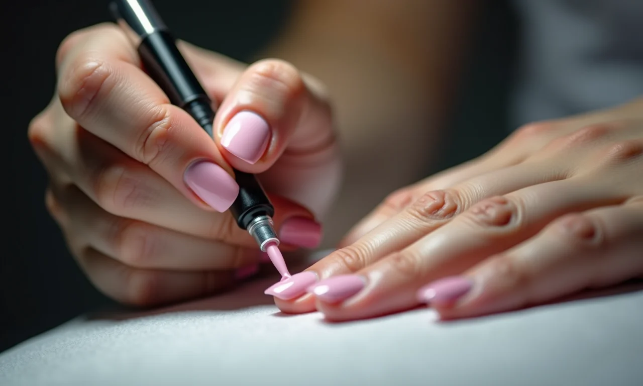 Manicure especialista aplicando esmalte em gel.