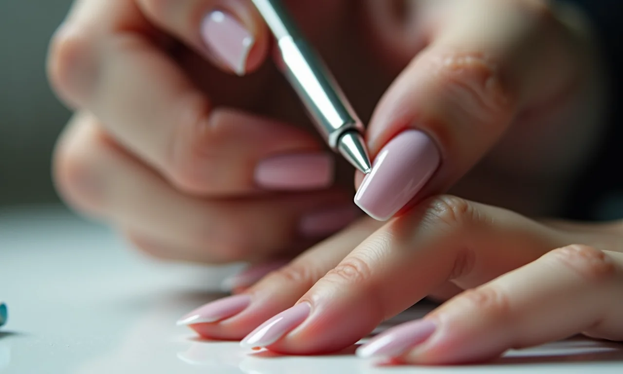 Manicure profissional aplicando esmalte com técnica impecável.