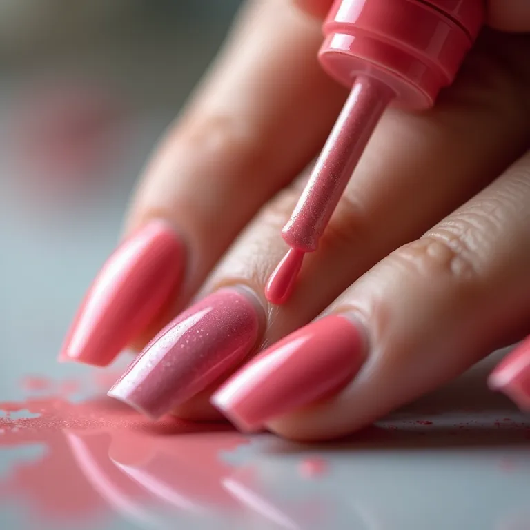 Mão aplicando camadas finas de esmalte para secagem rápida.