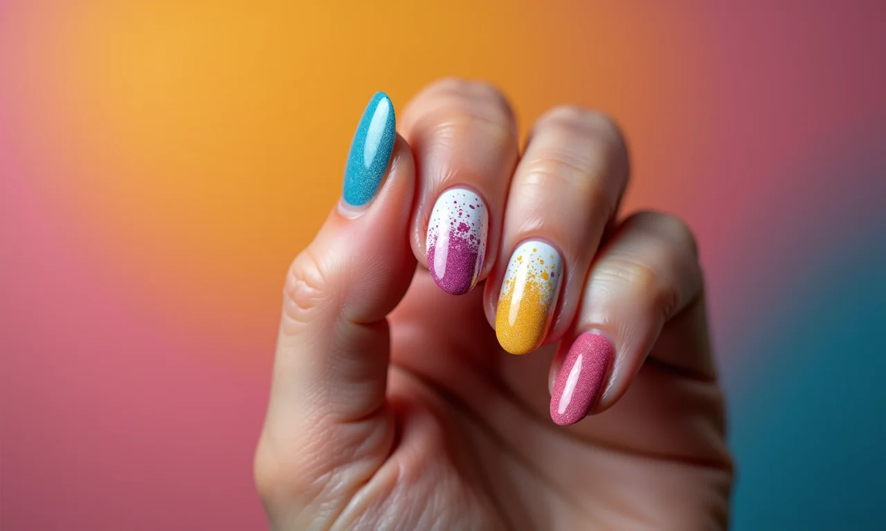 Mão mostrando unha filha única com nail art criativa.