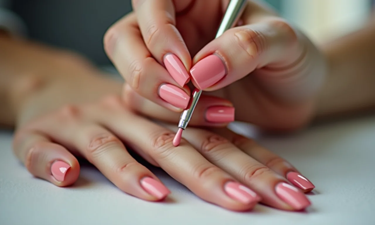 Mão virtual aplicando esmalte suavemente, cobertura perfeita.