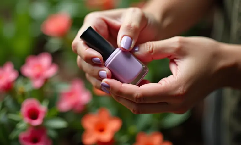 Mãos aplicando esmalte fosco em ambiente vibrante.