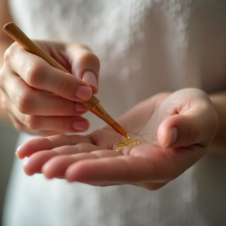 Mãos aplicando óleo hidratante nas cutículas para nutrição.