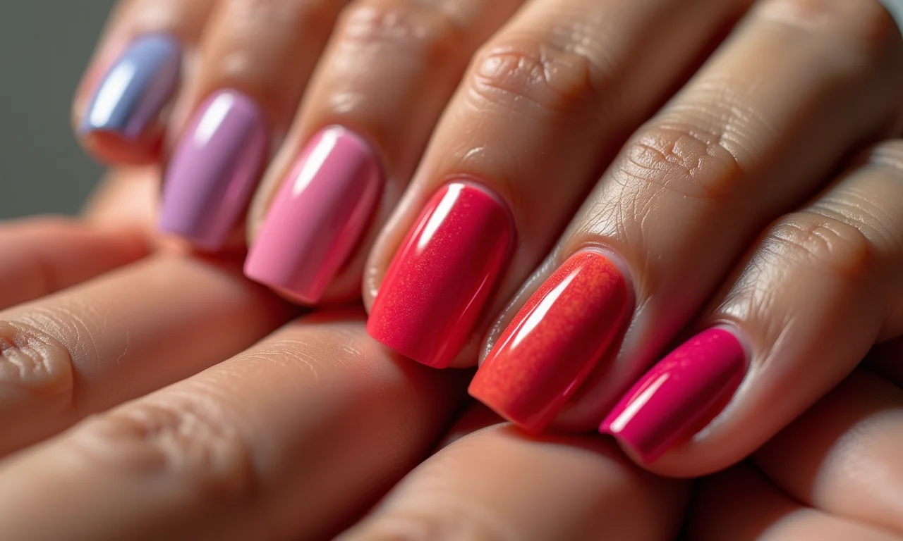 Mãos com diferentes cores de esmalte vibrantes.