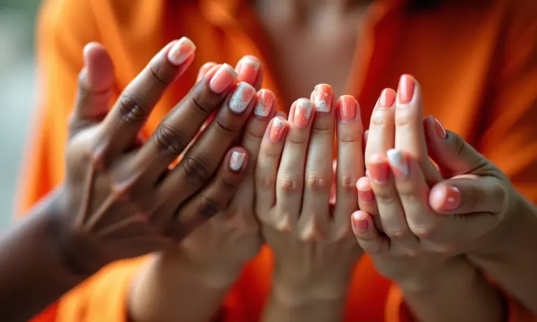 Mãos com unhas decoradas com diferentes designs simples e charmosos.