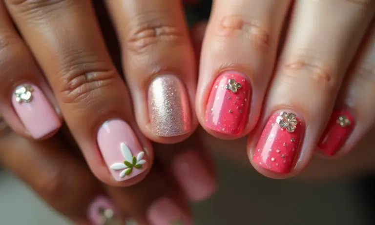 Mãos com unhas decoradas em diversos estilos.