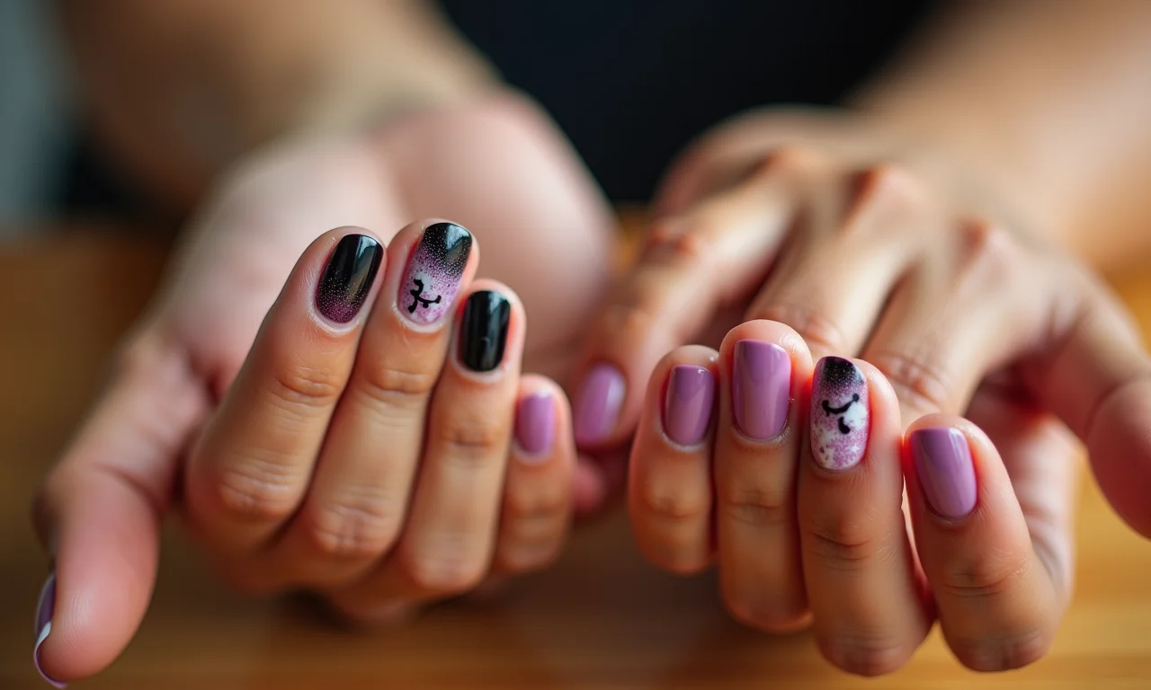 Mãos com unhas decoradas em estilos diversos e sem gênero.