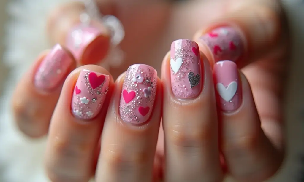 Mãos com unhas decoradas românticas em diversos estilos.