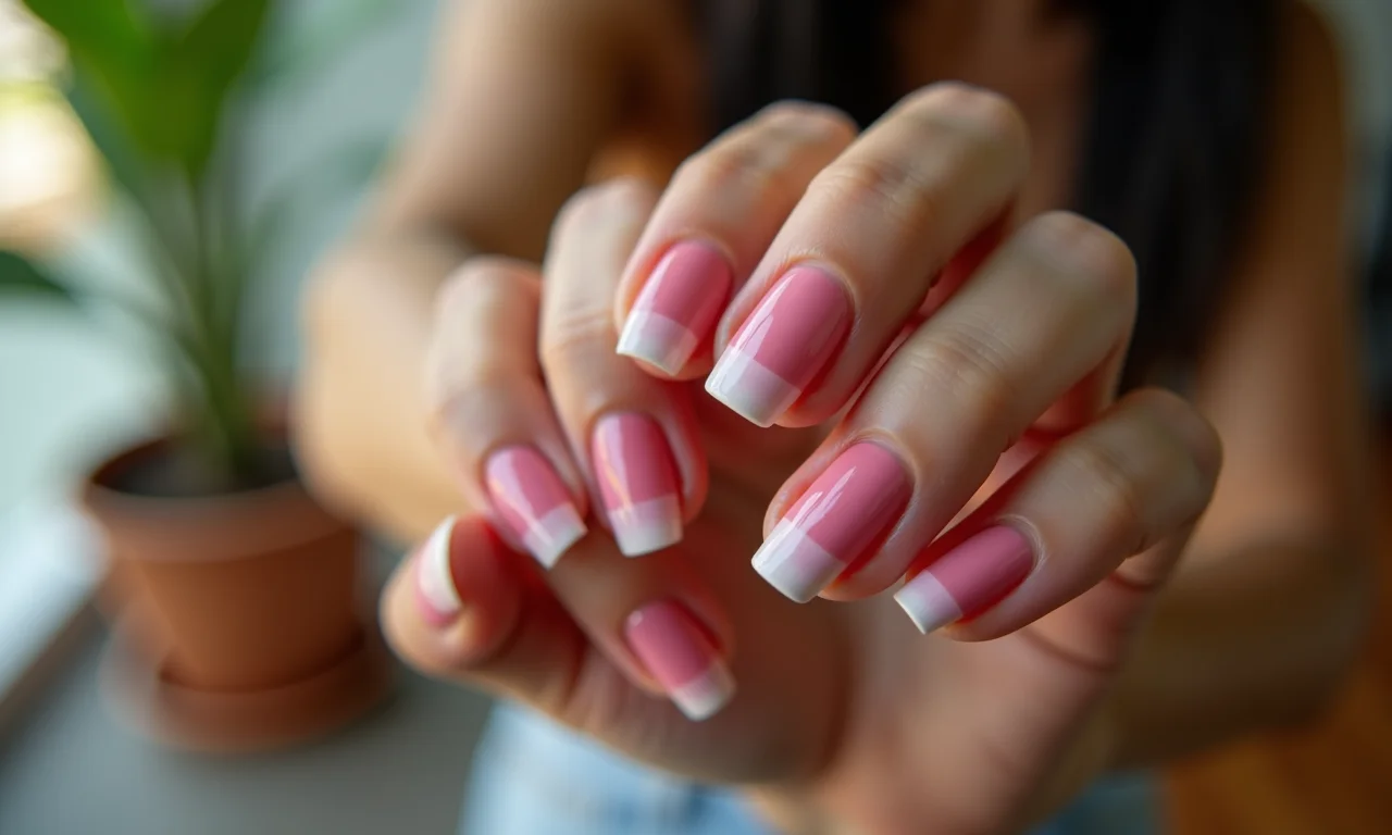 Mãos com unhas recém-pintadas e coloridas secando.