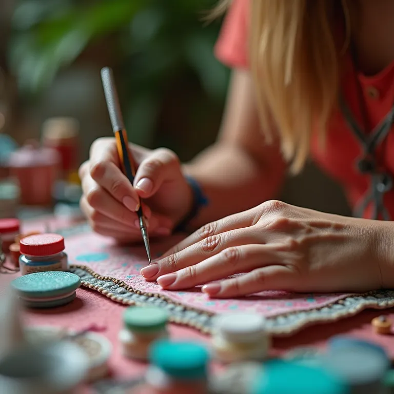 Mãos criando unhas decoradas em ambiente criativo