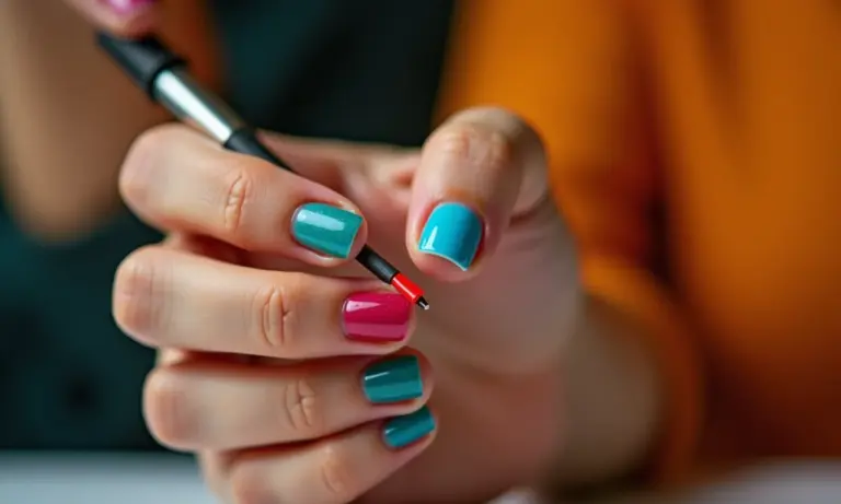 Mãos de diferentes tons aplicando esmaltes coloridos.