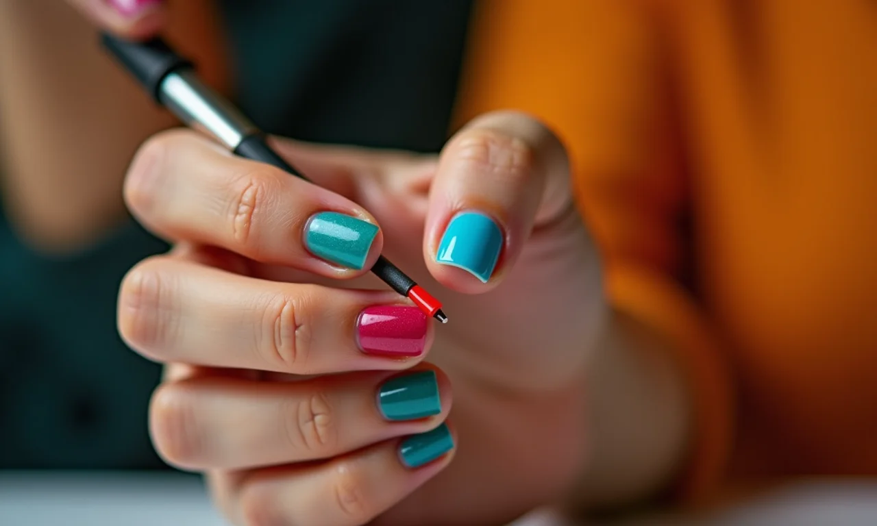 Mãos de diferentes tons aplicando esmaltes coloridos.