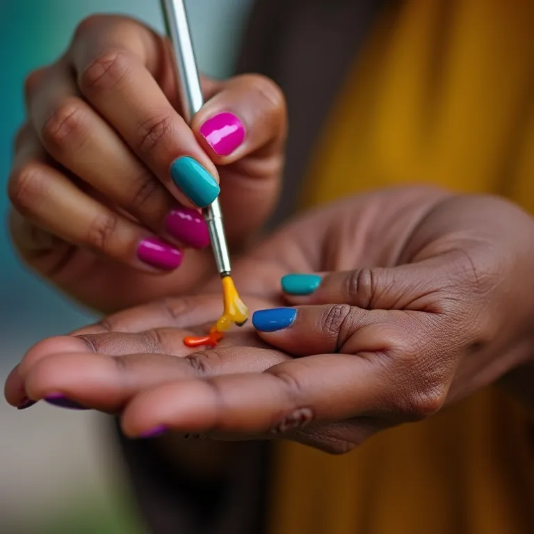 Mãos diversas pintando unhas com esmalte colorido