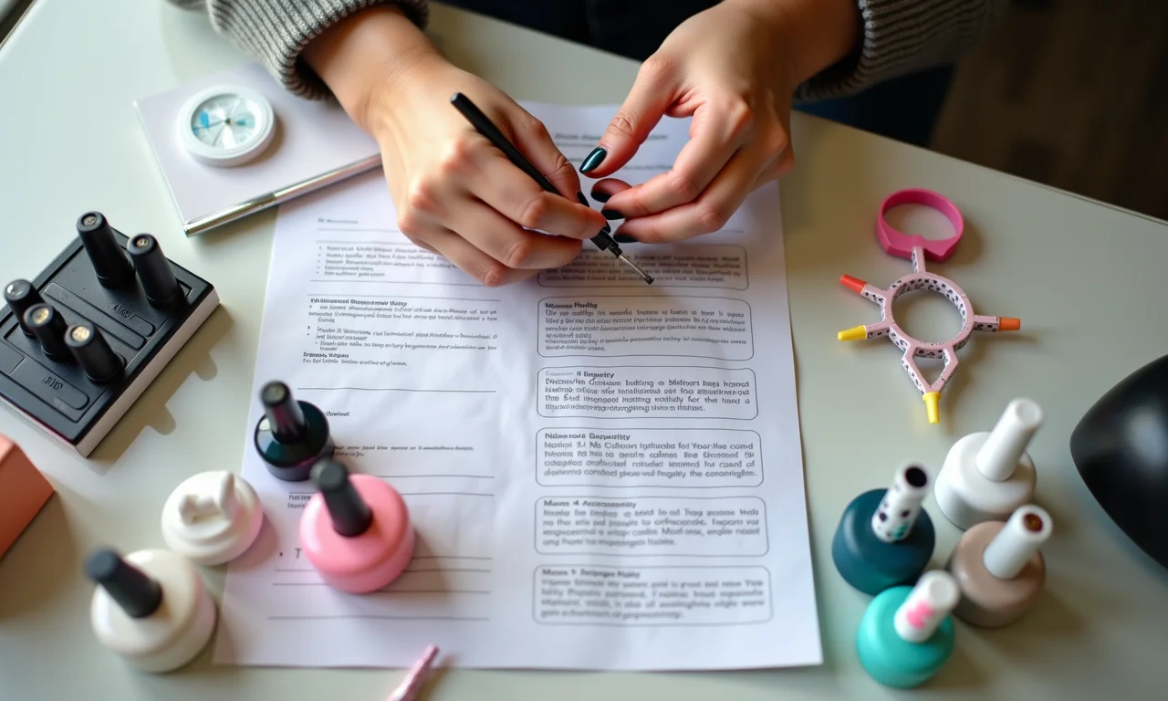 Mãos fazendo unhas decoradas com guia prático.
