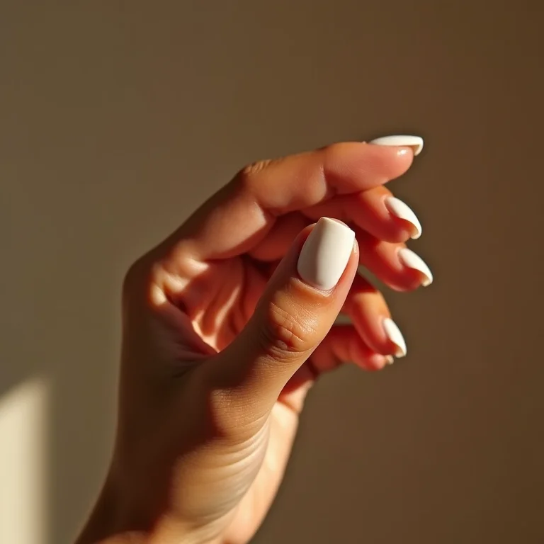 Mãos femininas com francesinha clássica em unhas quadradas.