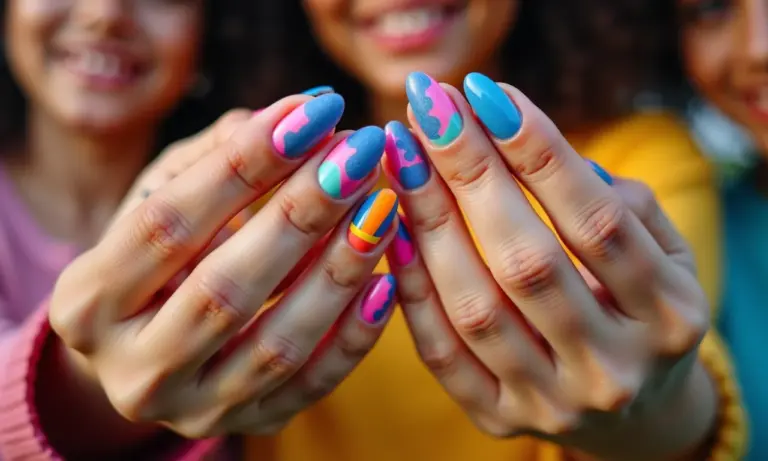 Mãos femininas com unhas decoradas em estilos modernos e jovens.