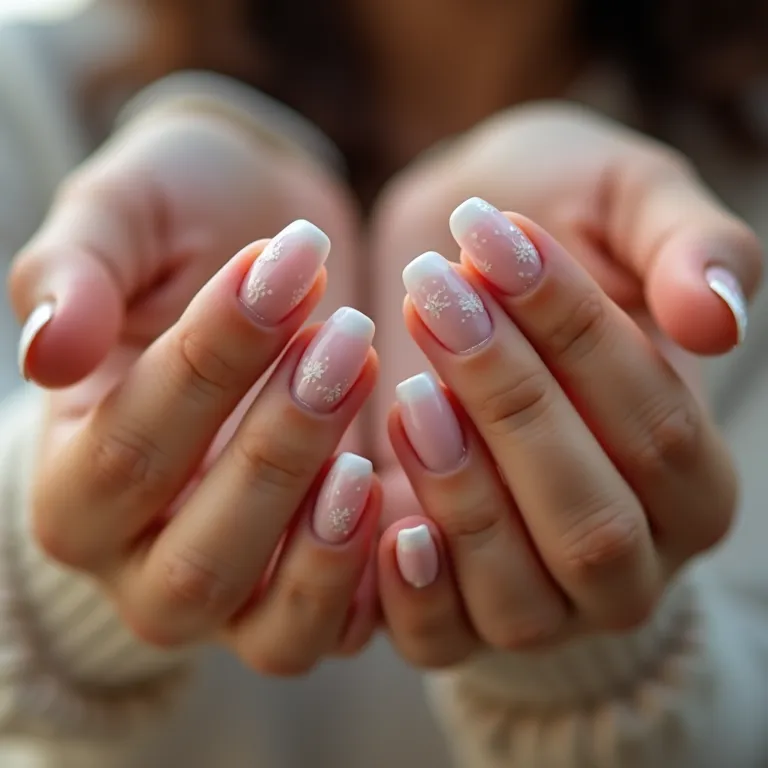 Mãos femininas com unhas decoradas em tons pastel, estilo delicado e suave.