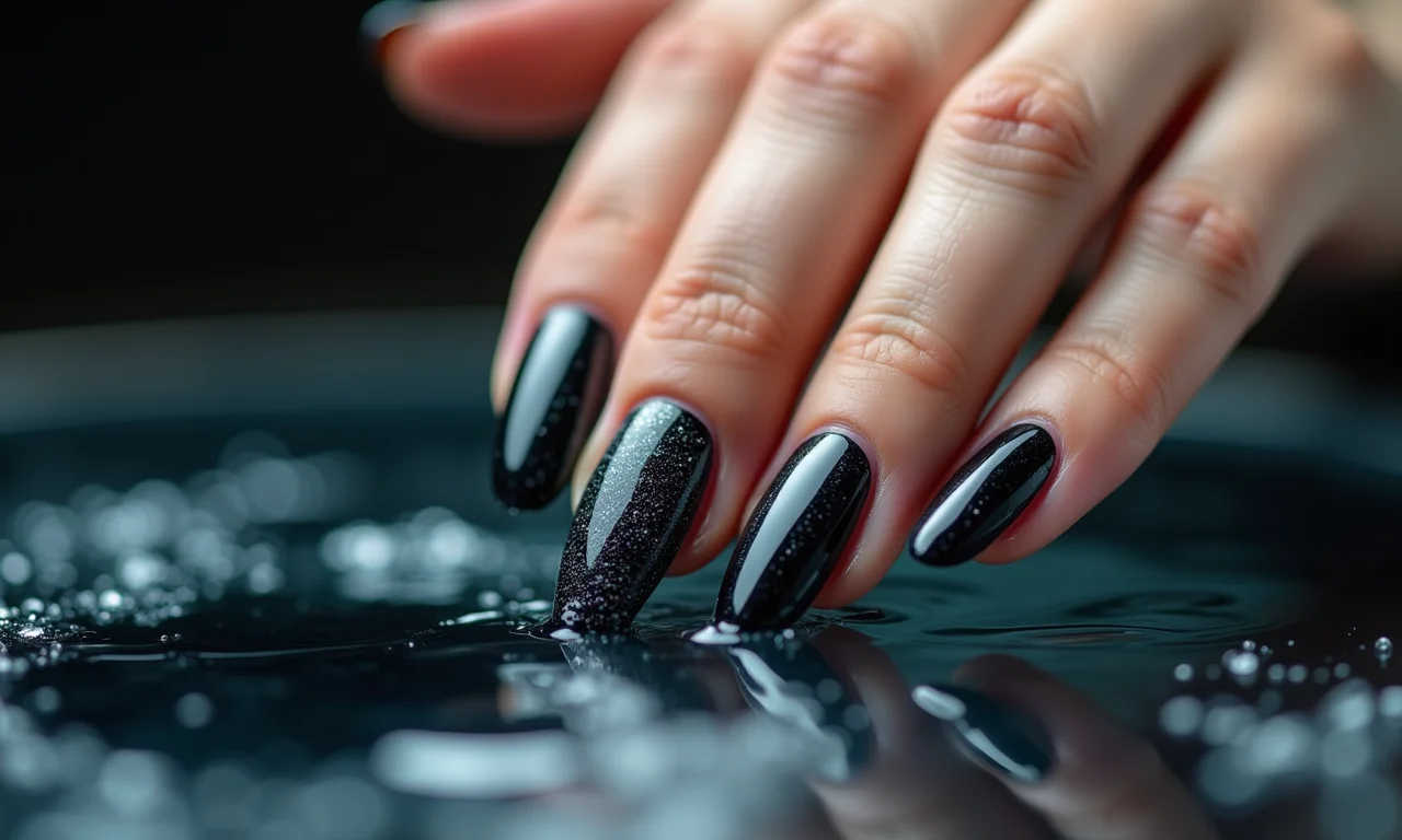 Marmorização de unhas pretas na água.