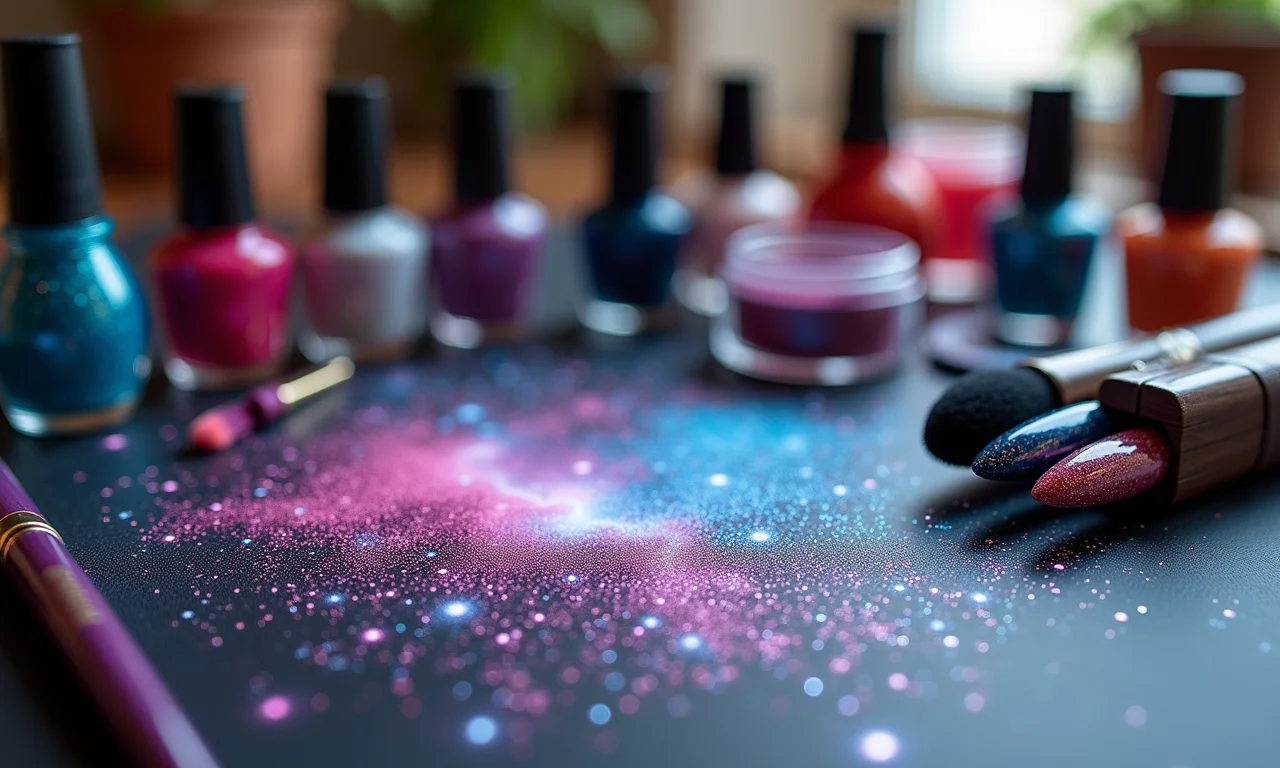 Materiais essenciais para criar unhas galáxia.