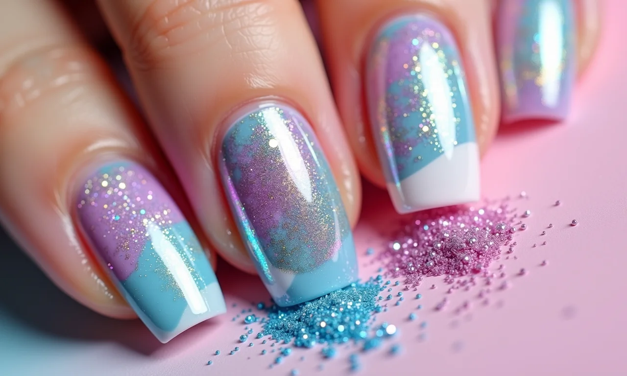 Melhor forma de aplicar glitter nas unhas de unicórnio