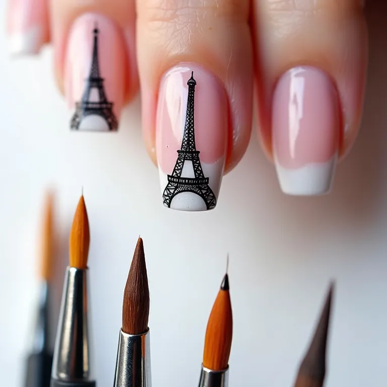 Melhores pincéis para desenhar a Torre Eiffel nas unhas.