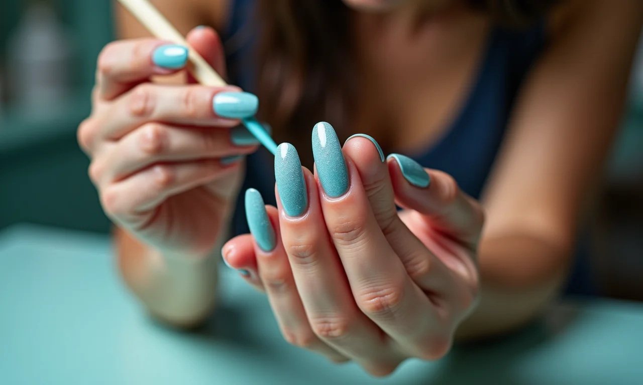 Mulher aplicando esmalte sereia com facilidade, mostrando a aplicação suave.