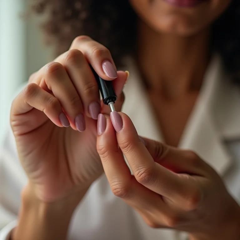 Mulher aplicando uma fina camada de esmalte nas unhas