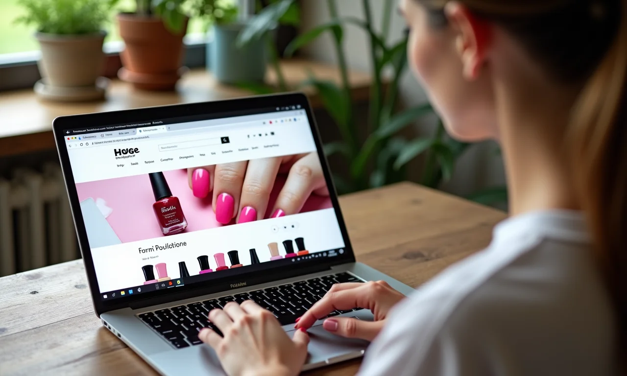 Mulher comprando organizador de esmaltes online.