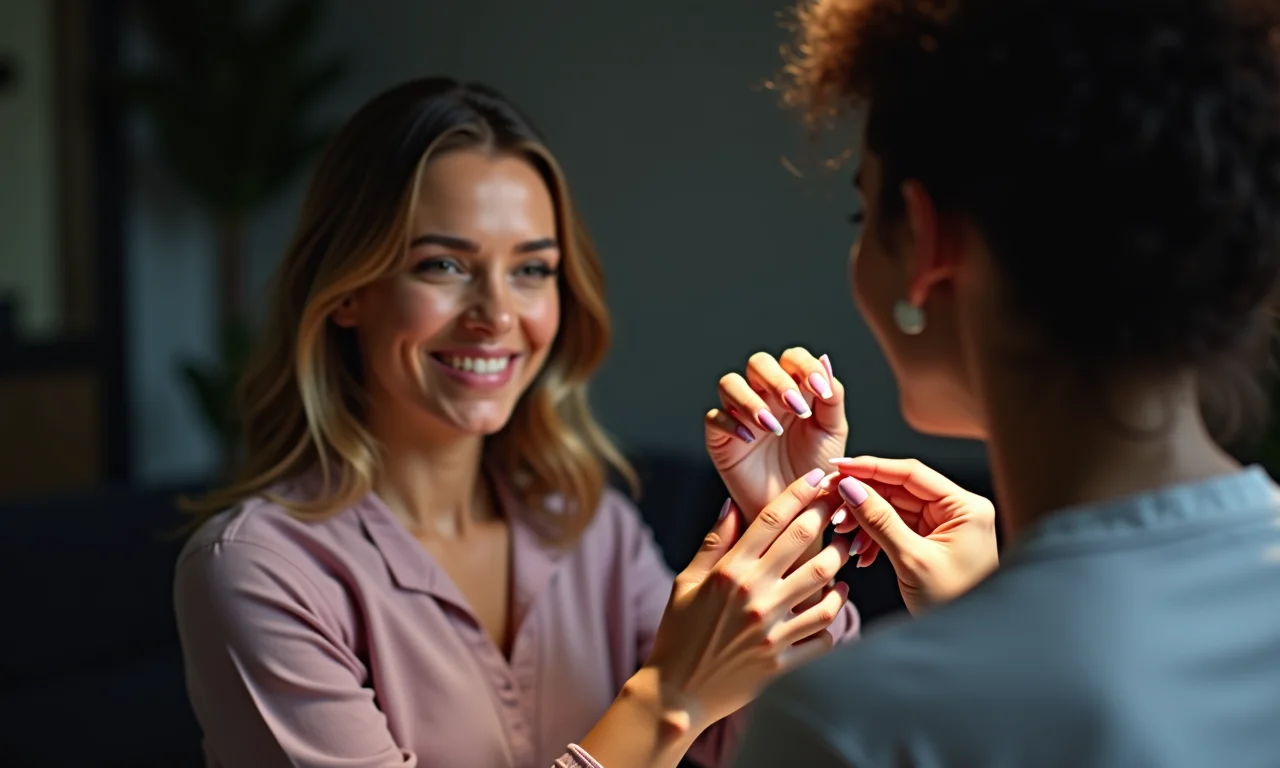 Mulher consultando um profissional de unhas.